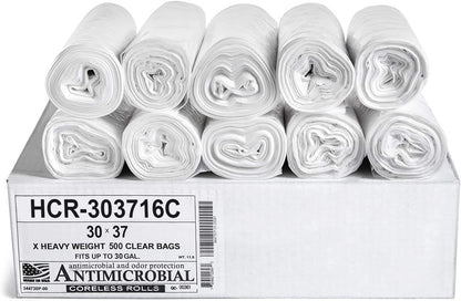 Aluf Plastics High Density Trash Bags, 30 Gallon, 500 Count, 16 Micron (eq), 30" x 37", Clear, for