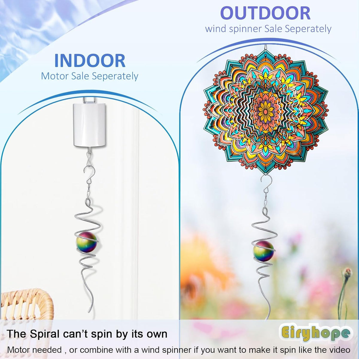 Gazing Ball Spiral Tail, Wind Spinner Stabilizer with Multi Color Sphere & Swivel Hook, Sun Catcher