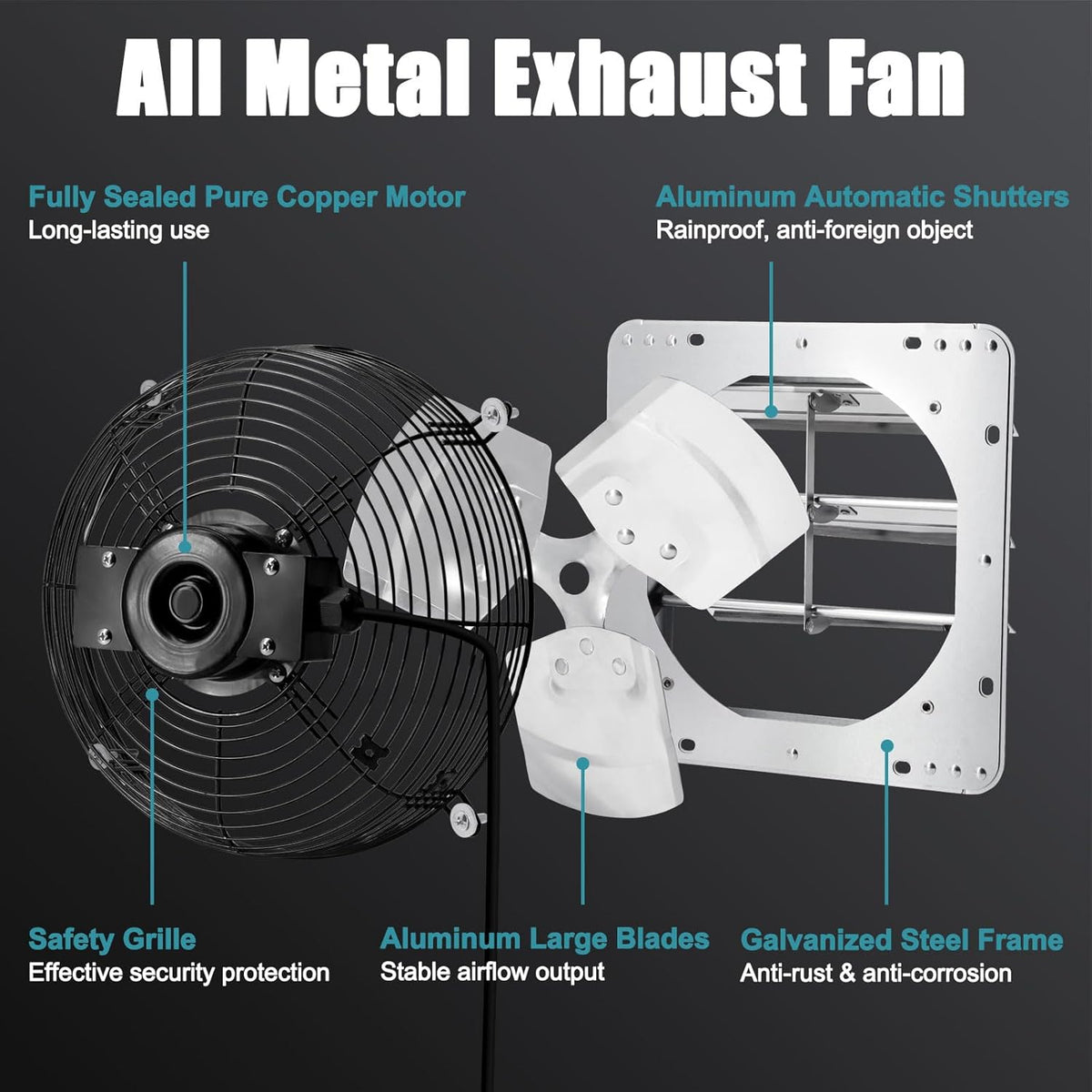 Criditpid 10 Inch Shutter Exhaust Fan, 820 CFM Attic Fan, Wall Mounted Vent Fan with Speed