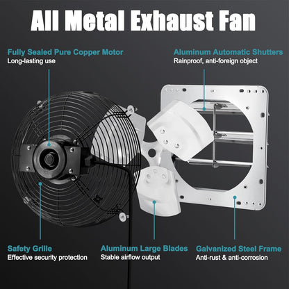 Criditpid 10 Inch Shutter Exhaust Fan, 820 CFM Attic Fan, Wall Mounted Vent Fan with Speed