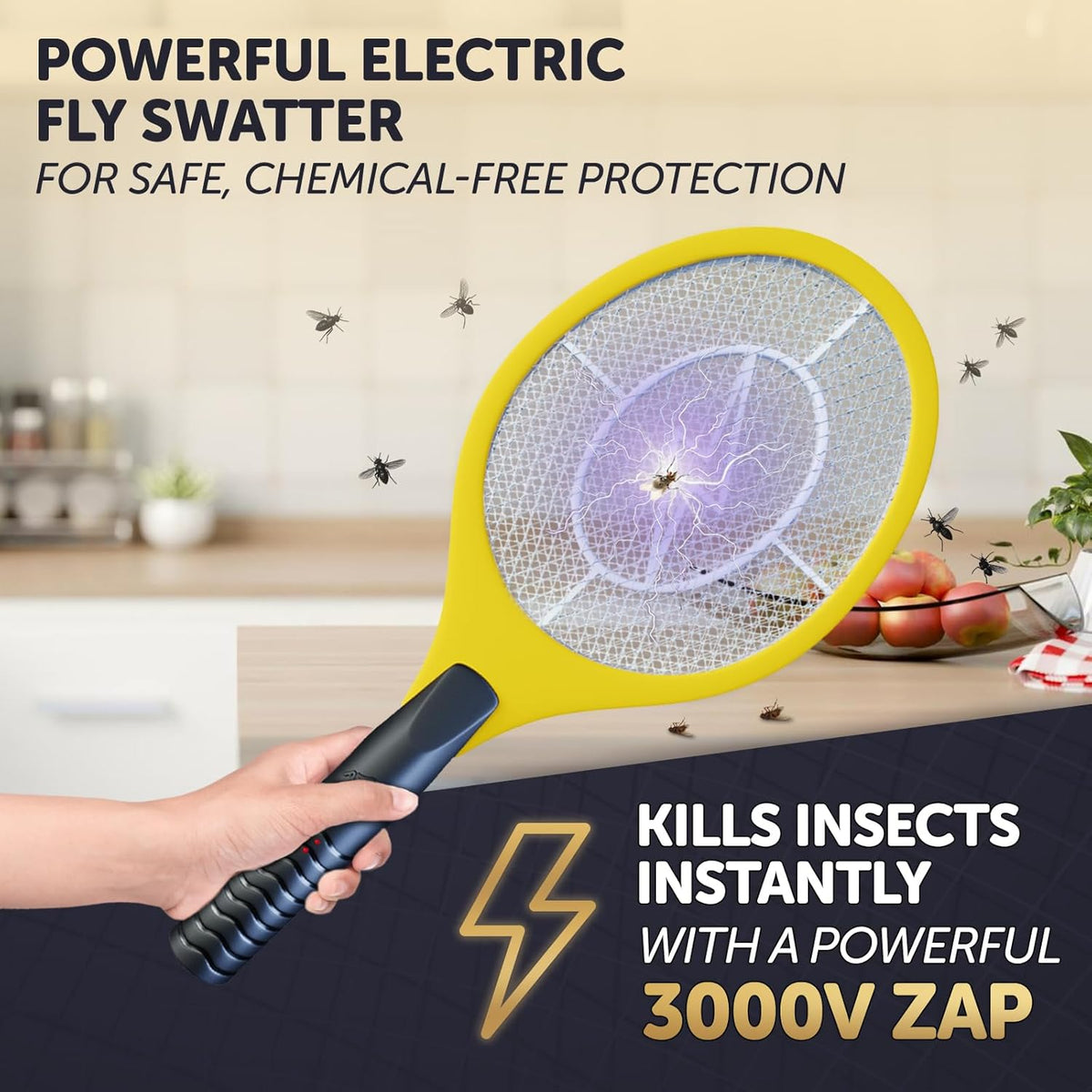 Bug Zapper 18" Electric Fly & Mosquito Swatter Racket - Outdoor/Indoor Killer for Flies