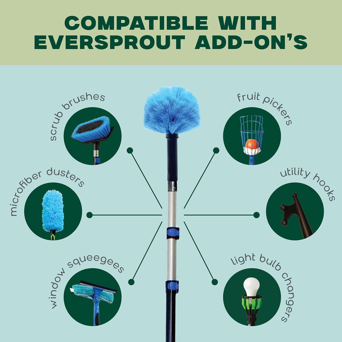 EVERSPROUT 8-10 Feet Standing Reach | 1.5-to-3 Foot Cobweb Duster and Extension-Pole Combo &