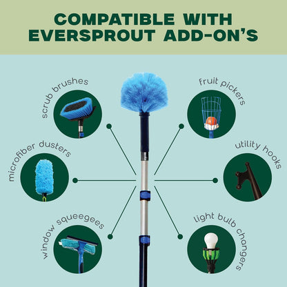 EVERSPROUT 8-10 Feet Standing Reach | 1.5-to-3 Foot Cobweb Duster and Extension-Pole Combo &