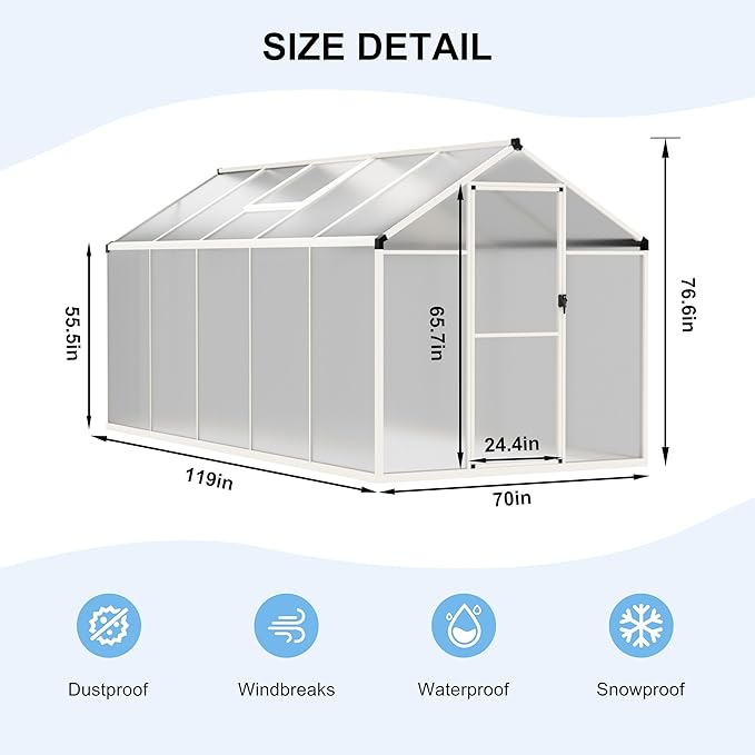 BlueWish 6x10 FT Greenhouses for Outdoors, Cedar Green House with 4-Layers Polycarbonate Panel