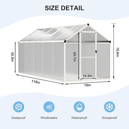 BlueWish 6x10 FT Greenhouses for Outdoors, Cedar Green House with 4-Layers Polycarbonate Panel