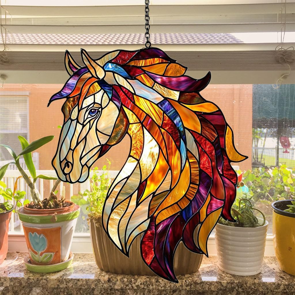 Colorful Horse Exotic Acrylic Suncatcher Stained Glass Effect Window Car Hanging Christmas Ornament