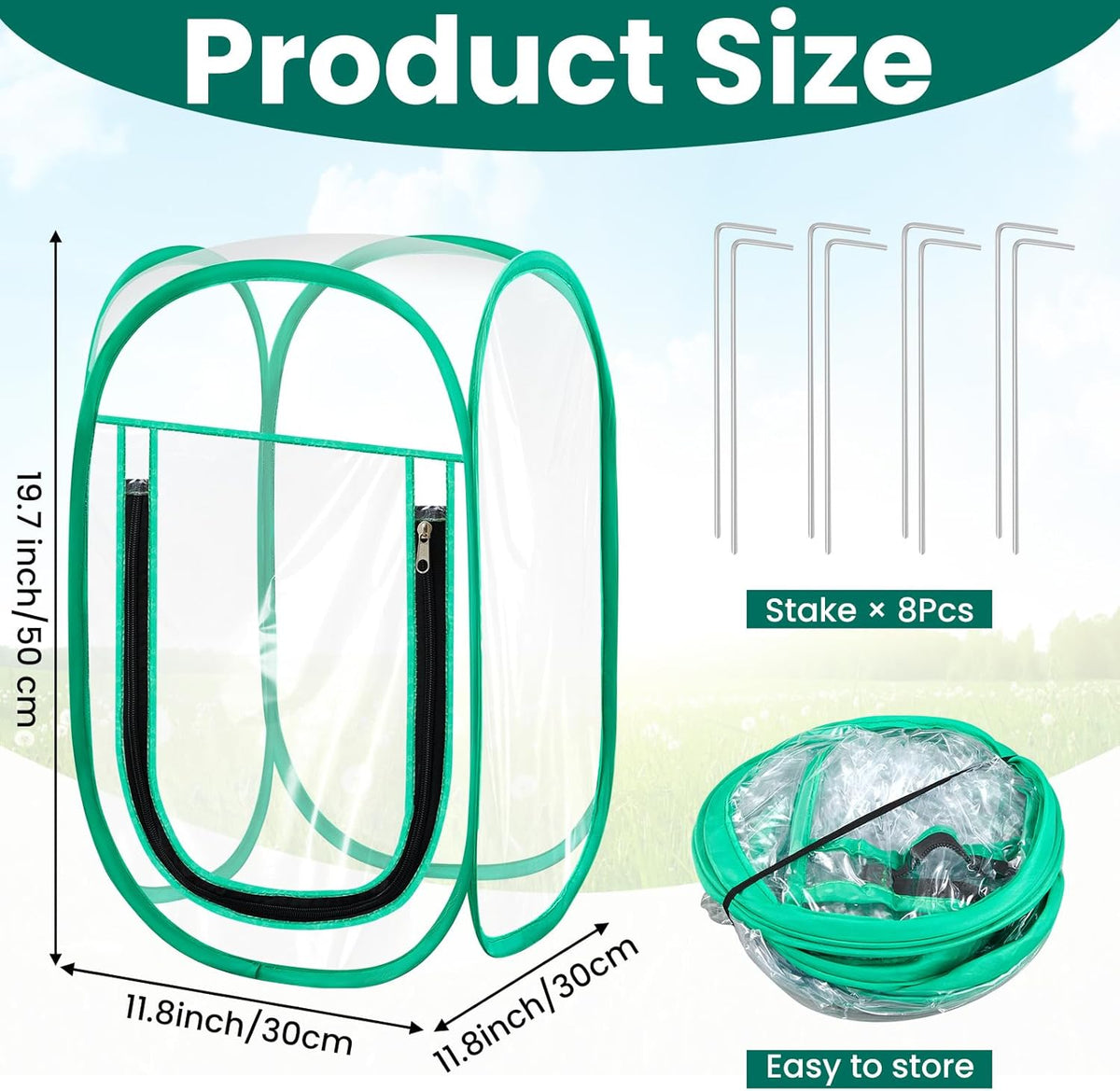 Nuanchu Pop up Mini Greenhouse Cover, PVC Clear Small Greenhouse with Nails 12" x 12" x 20" Inch