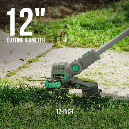 Litheli 20V 12 Inch Cordless String Trimmer/Edger, 2 X 2.0Ah Battery Powered Weed Eater with