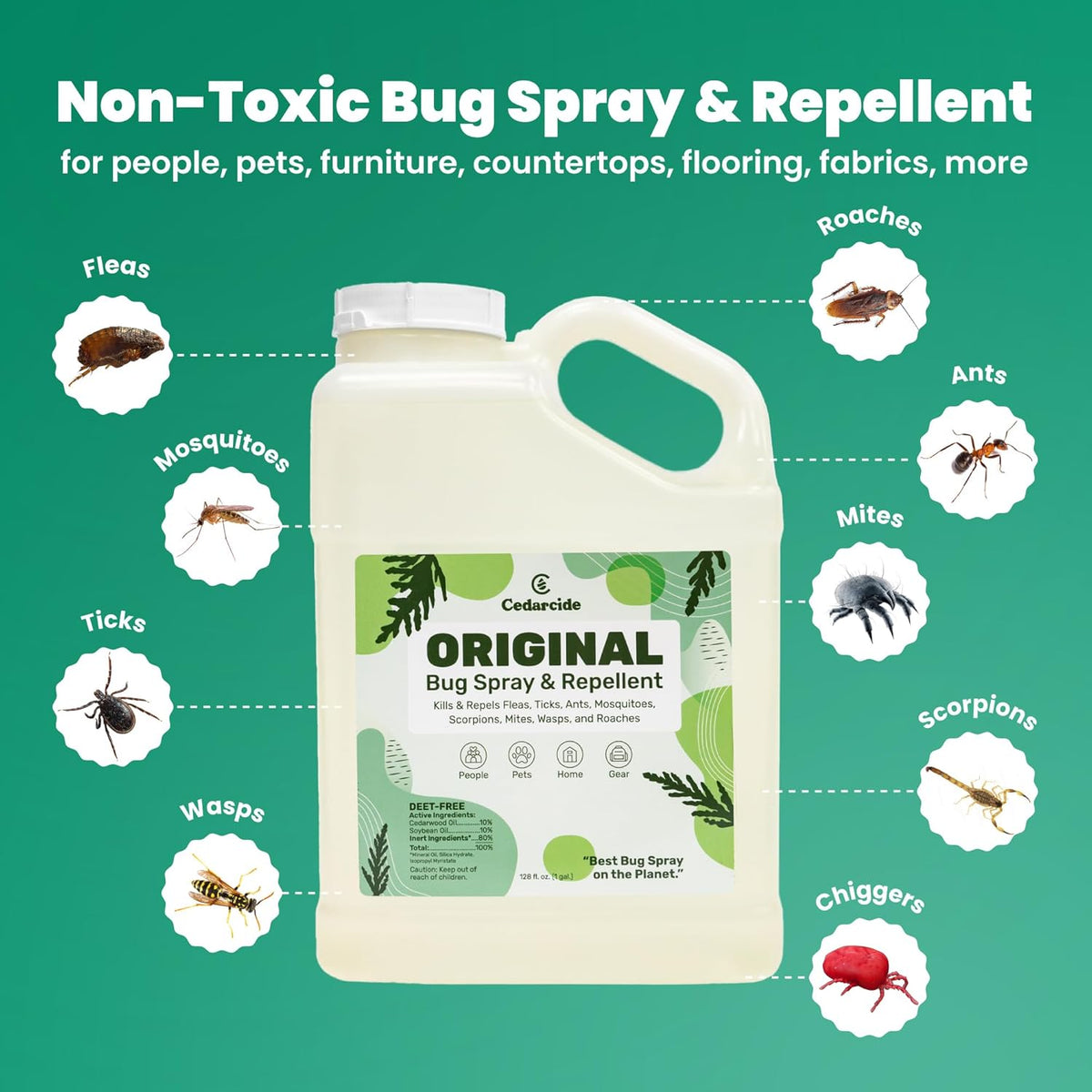 Cedarcide Original Bug Spray | Repel & Kill Fleas, Ticks, Mosquitoes, Mites, Ants & Chiggers | for