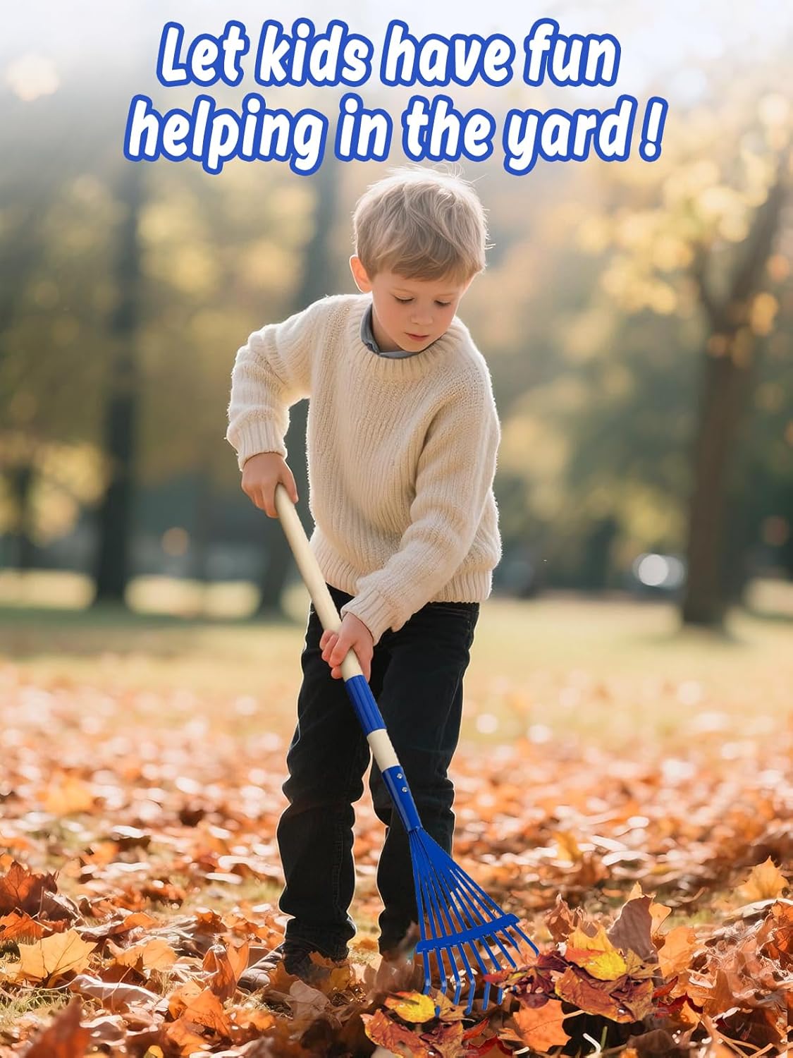 Kids Friendly Rakes for Leaves - 28" Child Size Small Rake with Durable Metal Head & Hardwood