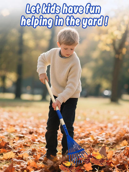 Kids Friendly Rakes for Leaves - 28" Child Size Small Rake with Durable Metal Head & Hardwood