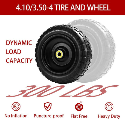 10" Solid Tires (4-Pack) - 4.10/3.50-4 Flat-Free Replacement Wheels for Gorilla Carts