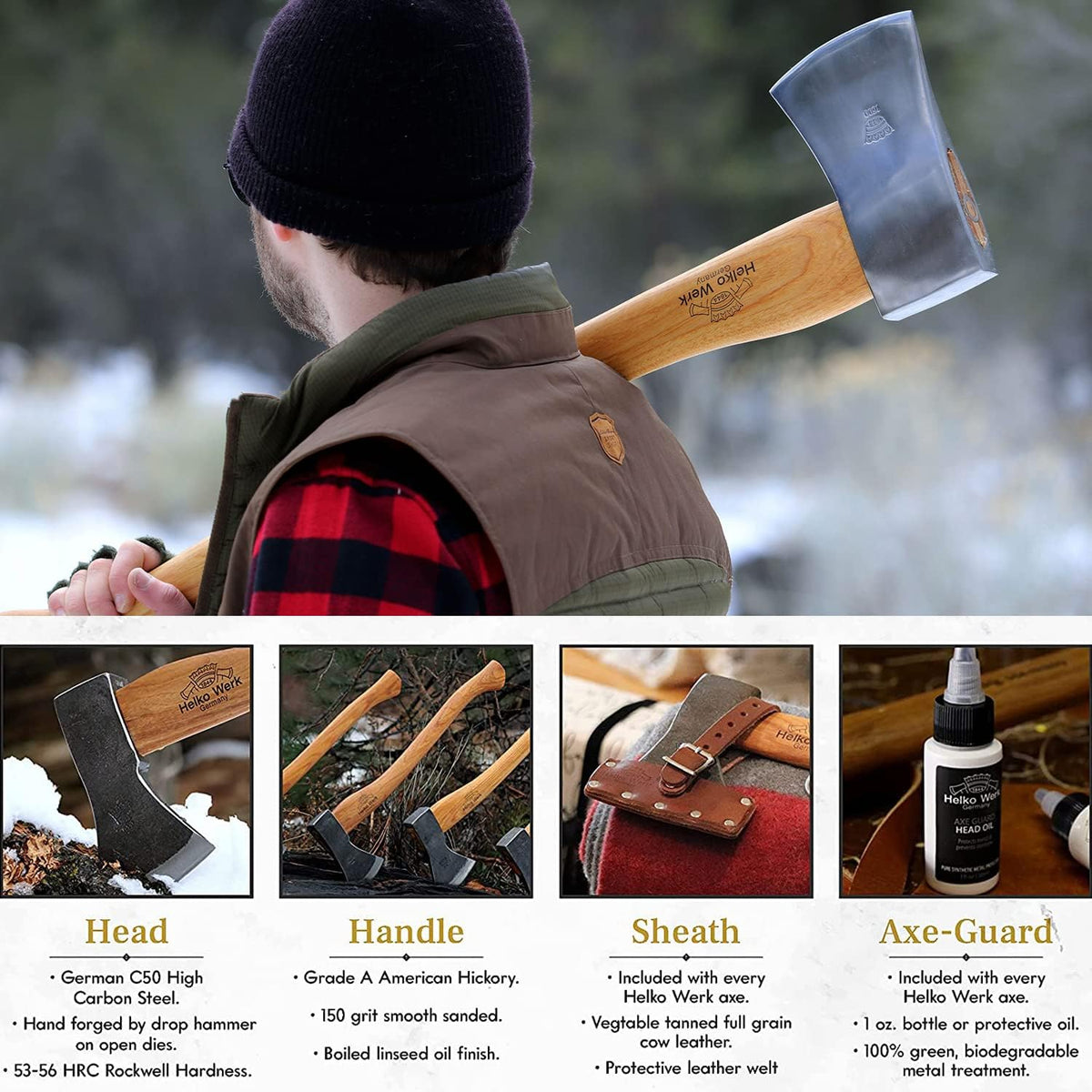 1844 Helko Werk Germany Classic Forester - 3.5 lb Felling Axe - Made in Germany Multi-Purpose