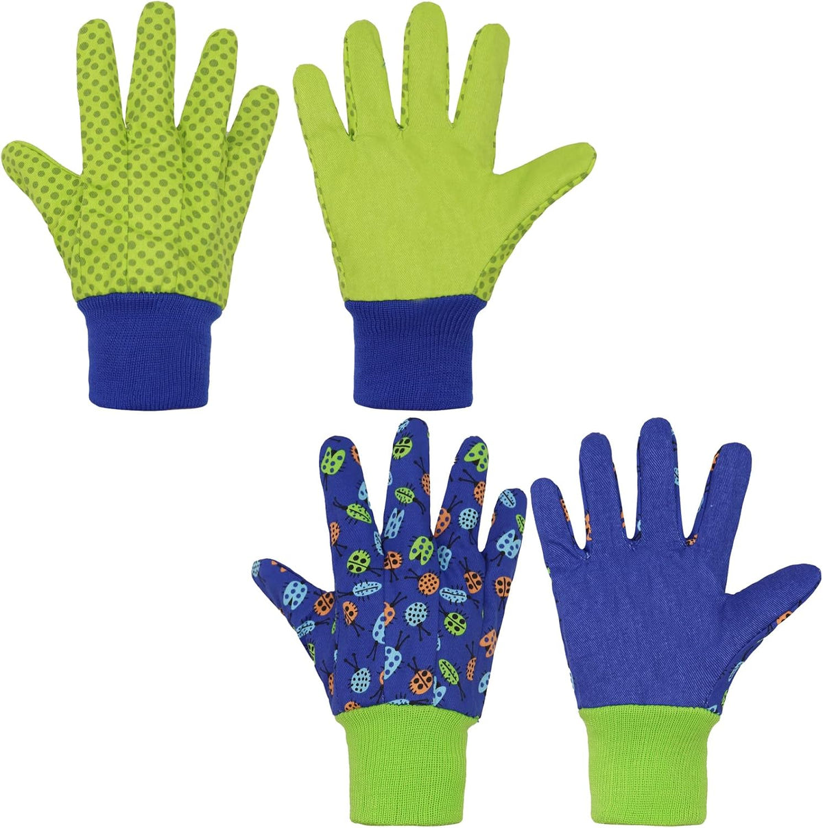 HANDLANDY 2 Pairs Kids Gardening Gloves, Girls Boys Children Garden Work Play Gloves (Green Ladybug