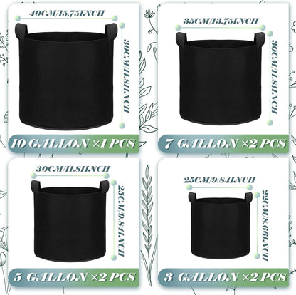 Hoolerry 7 Pack Black Plant Grow Bags Thickened Non Woven Grow Bags in 4 Sizes 10, 7, 5 and 3