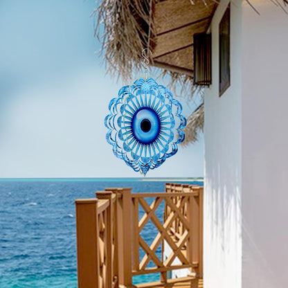 Blue Evil Eye Hanging Wind Spinners Outdoor Metal Evil Eye Decor Mandala 3D Stainless Steel Wind