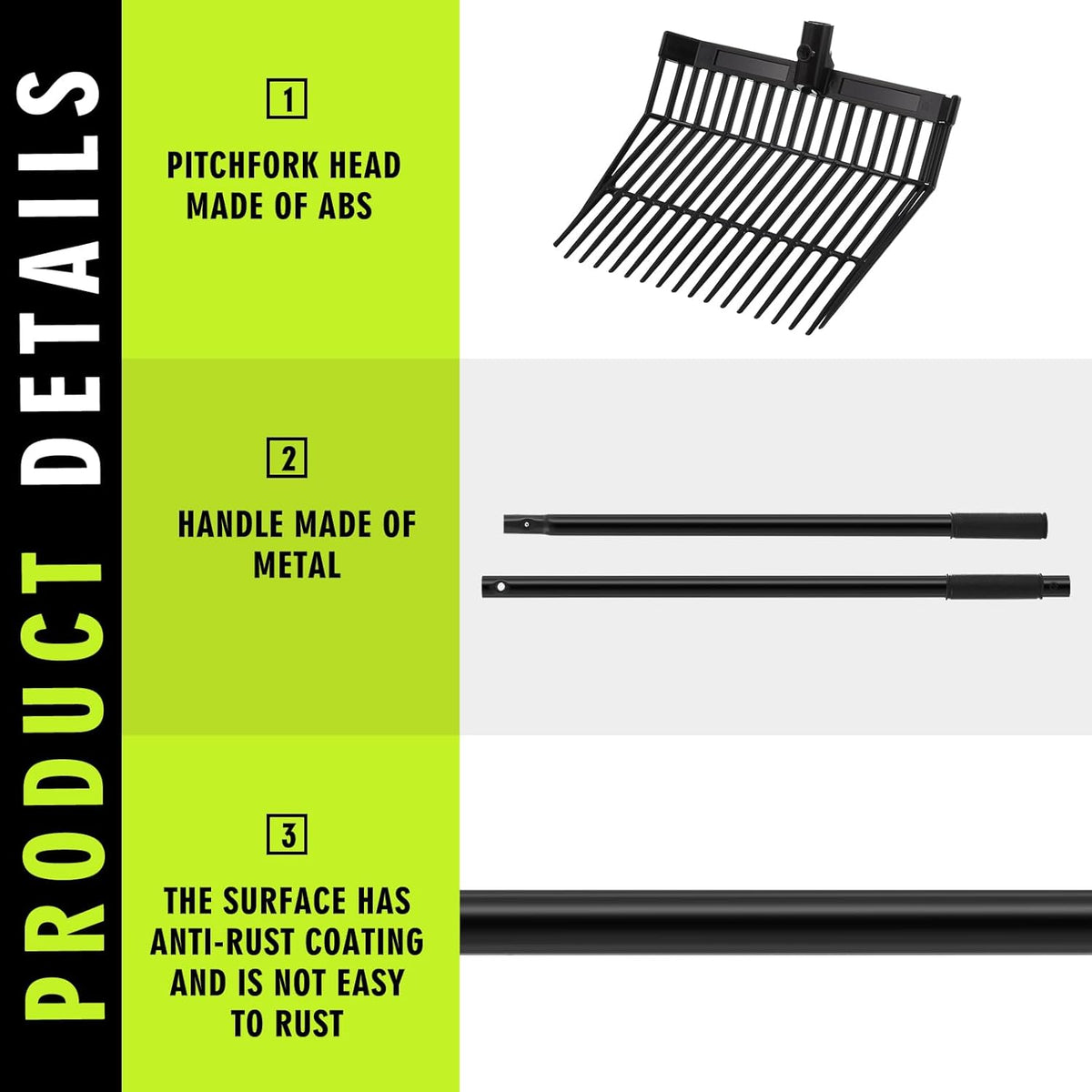 Lasnten 3 Sets Manure Fork with Long Metal Handle Pitch Fork Manure Rake Heavy Duty Muck Rake for