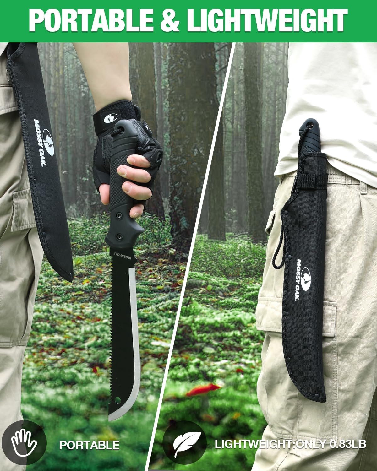 MOSSY OAK Machete with Saw, 19" Sharp Machete with Sheath, Ergonomic No-Slip Handle, Machetes for
