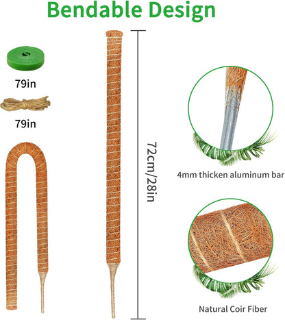 4 Pack 28 Inch Moss Pole Monstera Plant Support, Coir Moss Poles for Climbing Indoor Plants