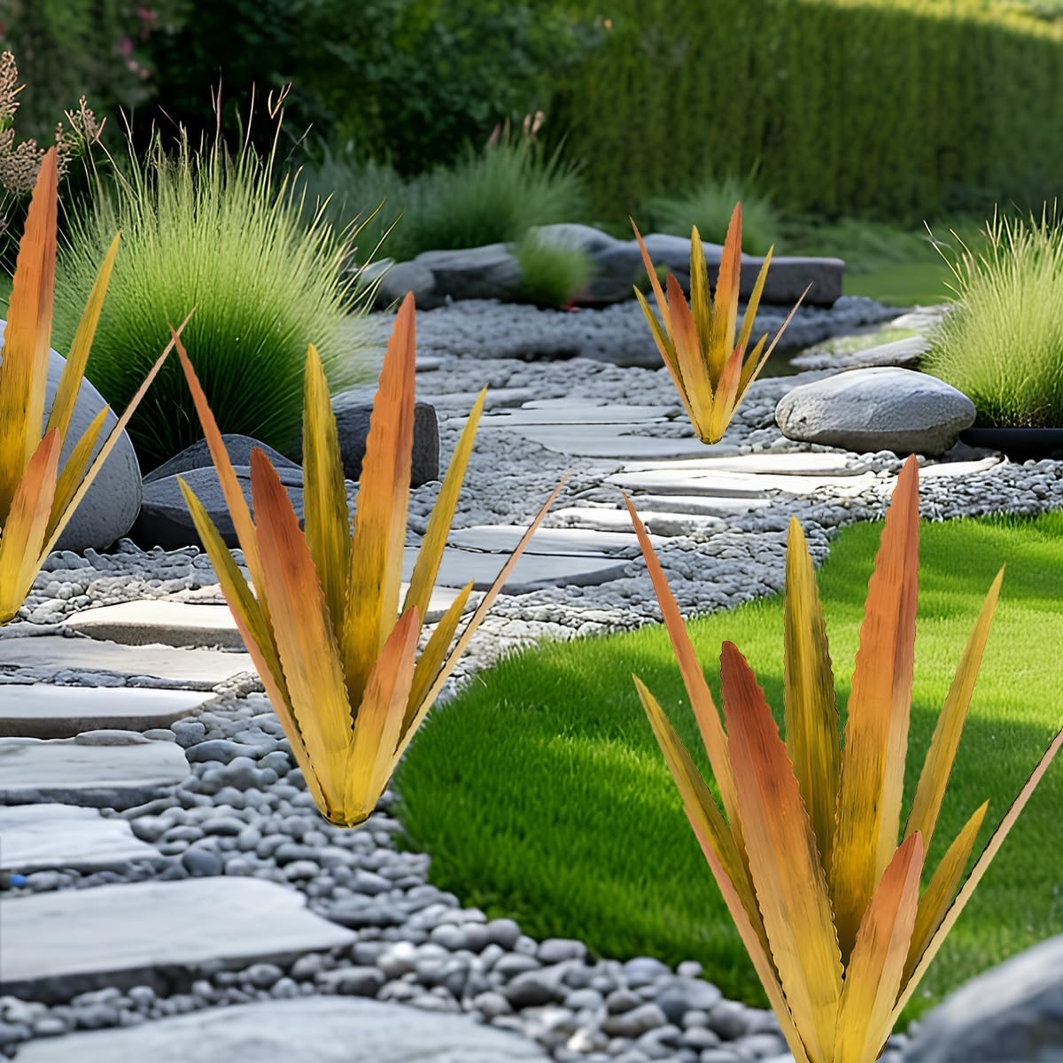 EROCK 2 Pcs Tequila Rustic Sculpture, Wind Resistant Metal Agave Plant Outdoor Home Decor, DIY
