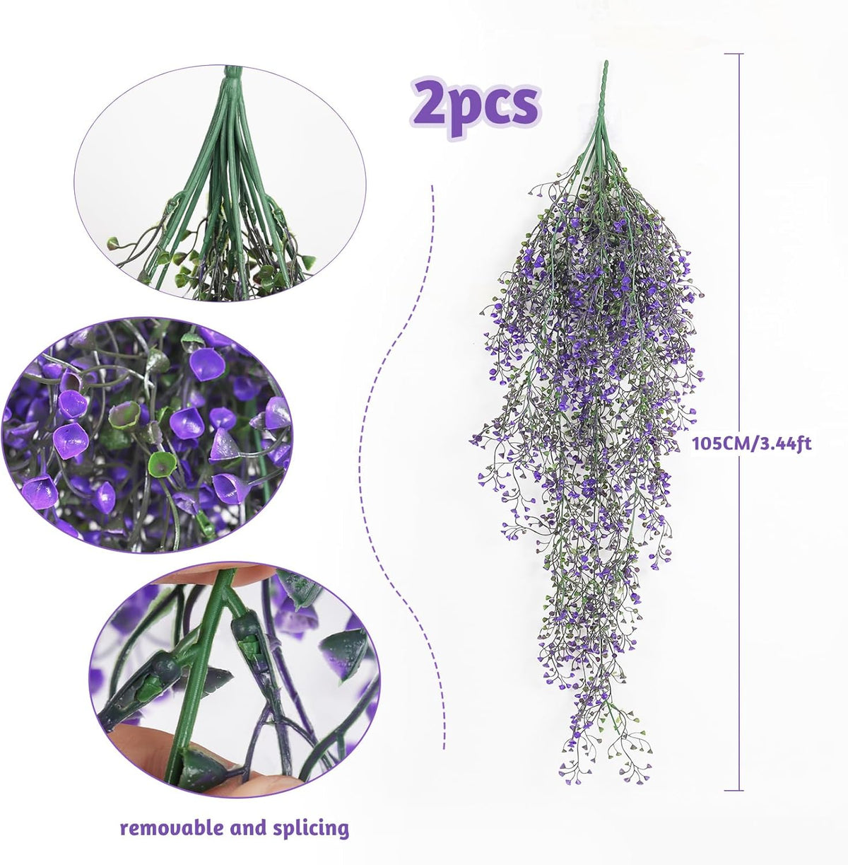 RECUTMS Artificial Vine Plants 2 Pack Fake Hanging Flower Plants Faux Ivy Vine Leaves Plastic Baby