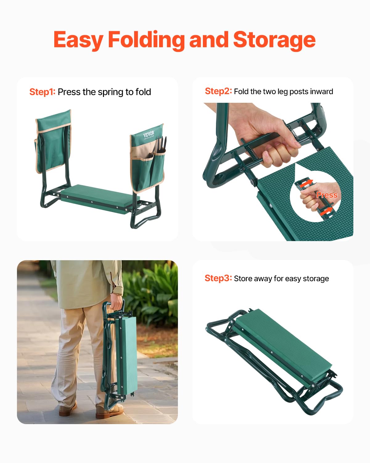 VEVOR Garden Kneeler and Seat Heavy Duty, Portable Garden Stool with 6'' EVA Kneeling Pad and 2