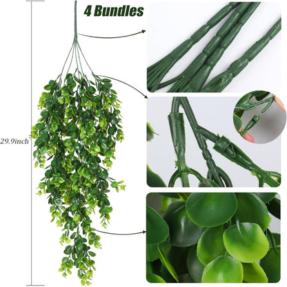 RECUTMS 4 Pack Artificial Hanging Plants Faux Eucalyptus Leaf Greenery Fake Plant for Wall House