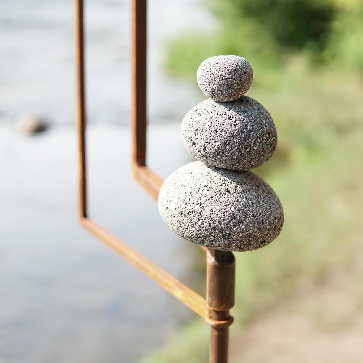 Aura Life Modern Zen Garden Spinner Kinetic Wind Sculpture with Rock Cairn & Stake - Relaxing