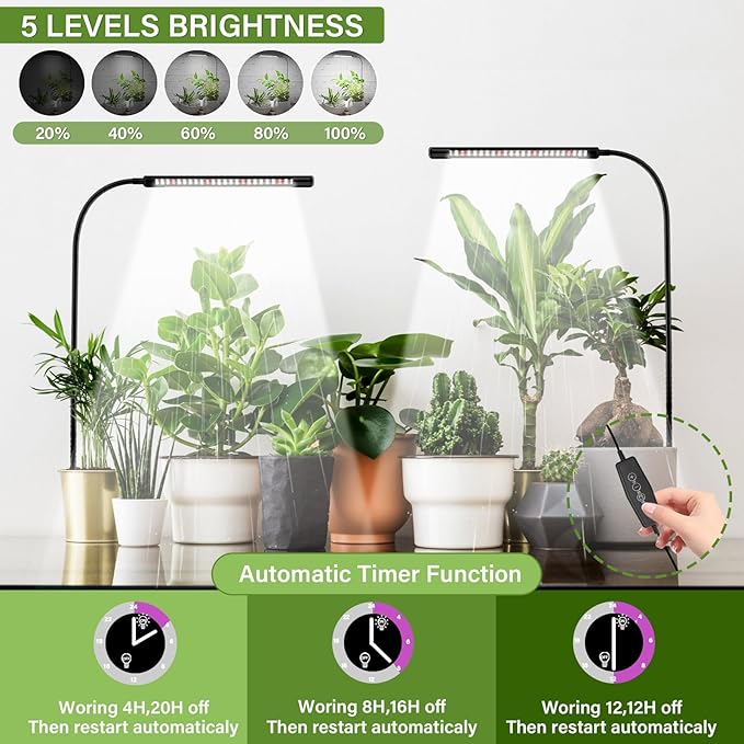 Grow Lights for Indoor Plants, 6000K Full Spectrum Plant Growth Light, Plant Lights for Indoor