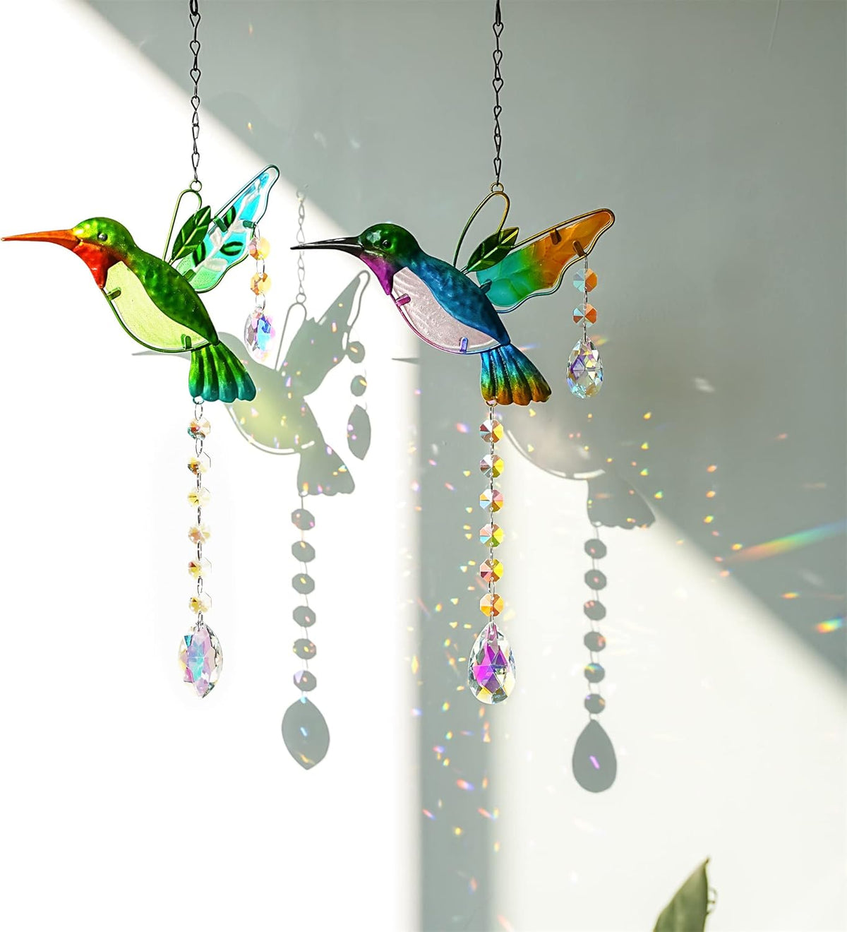 YU FENG 2PCS Hummingbird Suncatchers,Stained Glass Window Hanging Ornament,Rainbow Maker Crystal