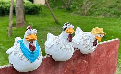 Funny Farm Chickens Statues,Chicken Fence Decoration,Cute Resin Chickens Decor,Outdoor Real Animal