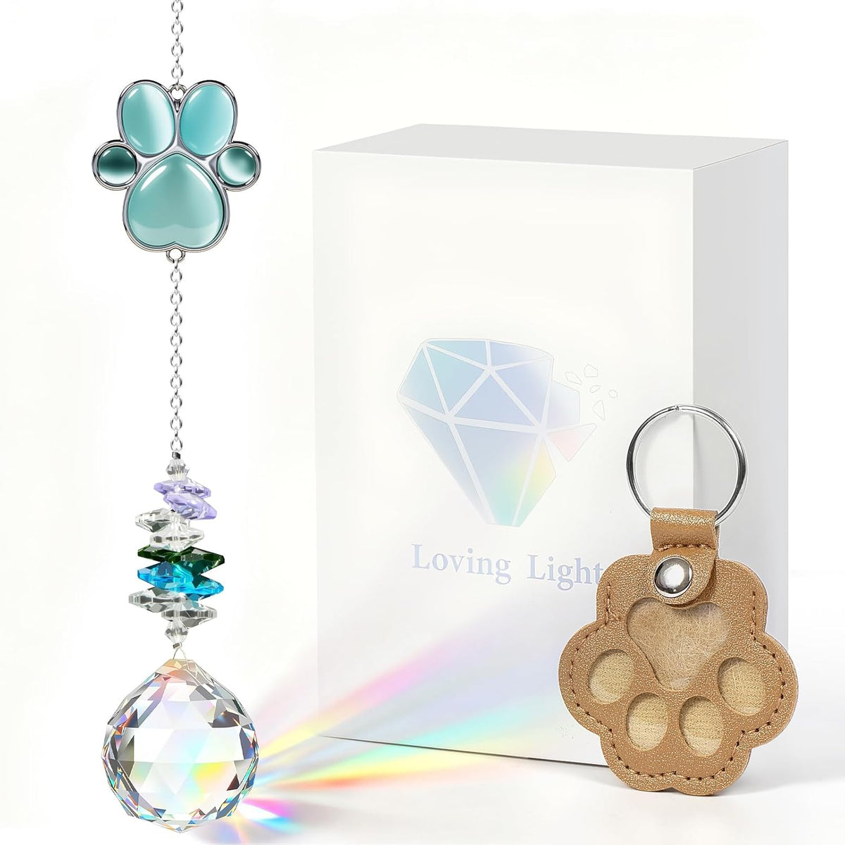 Pet Memorial Gifts for Loss of Dog or Cat, AVIMO Crystal Suncatcher with Rainbow Light Effect and
