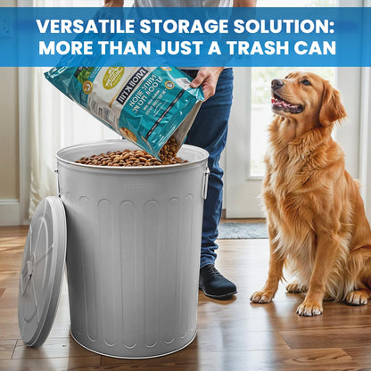 Plexon Large Metal Trash Can with Lid 20 Gallon, Decorative Outdoor Trash Can Heavy Duty Galvanized