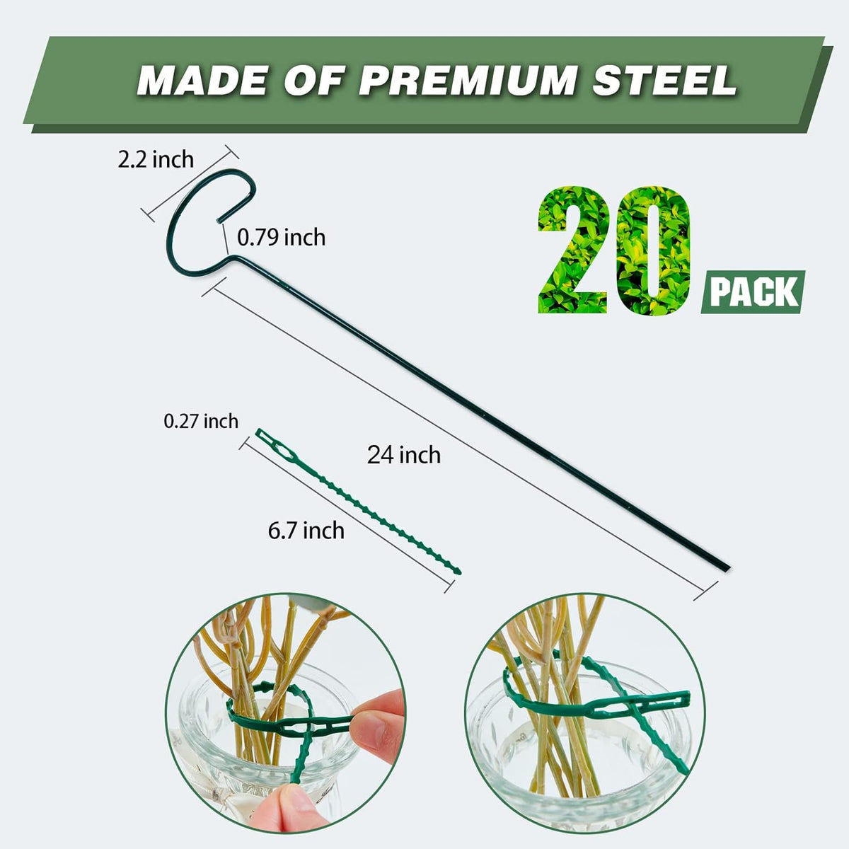 Joyhalo 20 Pack Plant Support Stakes 24 Inch, Plant Stakes, Flower Stakes with 24 Twist Ties