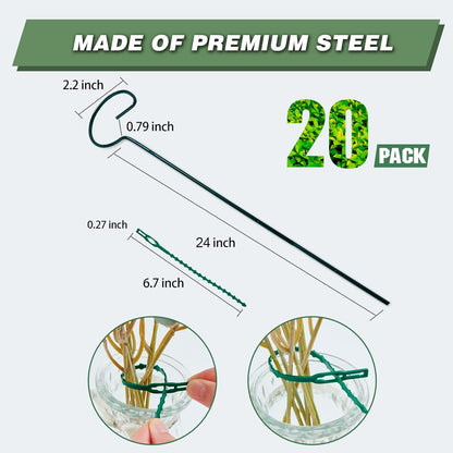 Joyhalo 20 Pack Plant Support Stakes 24 Inch, Plant Stakes, Flower Stakes with 24 Twist Ties