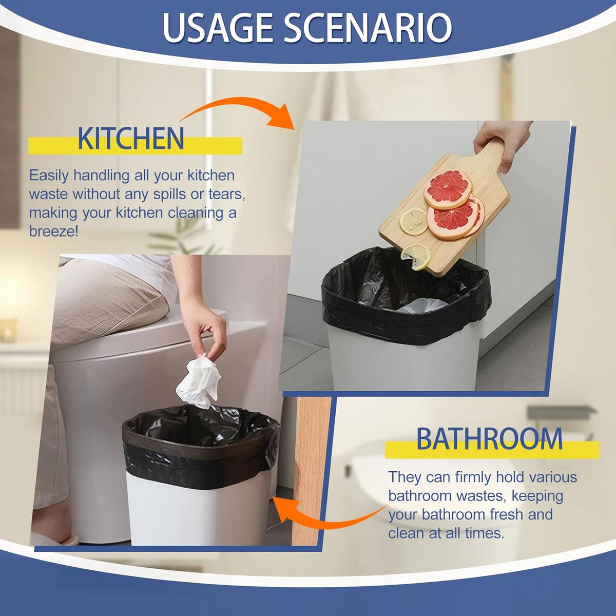 Small Trash Bags 4 Gallon - 0.94 Mil Thick 220 Count Heany Duty 15 Liters Black Garbage