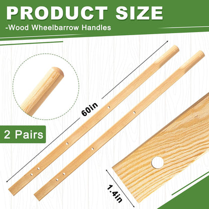 Gisafai 2 Pairs Wood Wheelbarrow Handles 60'' Heavy Duty Hardwood Wheelbarrow Replacement Handles