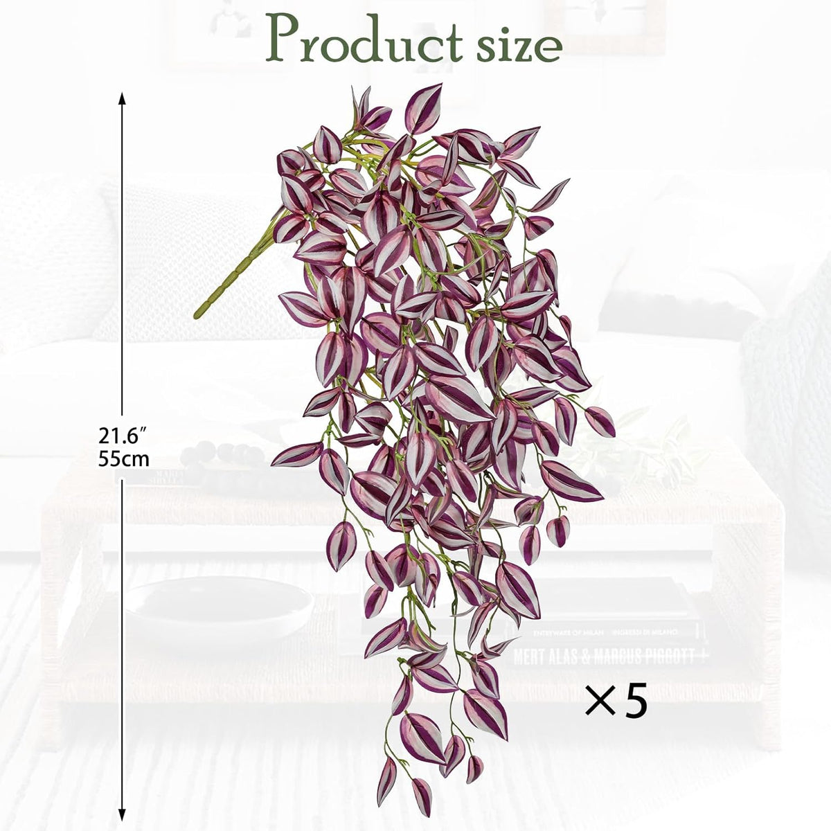 DILATATA Fake Hanging Plants Artificial Hanging Plants 22" Faux Wandering Jew Hanging Leaves Plant