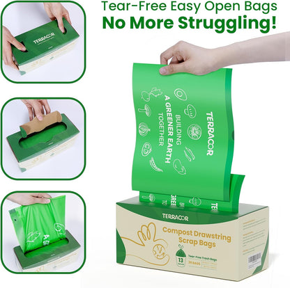 13 Gallon Compostable Trash Bags Liners Drawstring, Heavy Duty Extra Thick 1 Mil, 49.21 Liter, 35