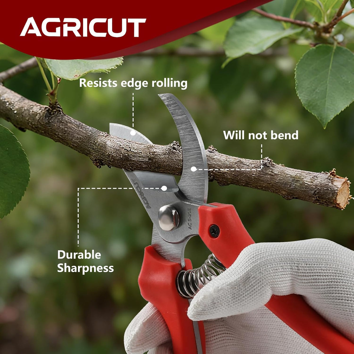 AGRICUT Pruning Shears for Gardening - 4/5 Inch Cut Capacity Bypass Pruners with High Carbon Steel