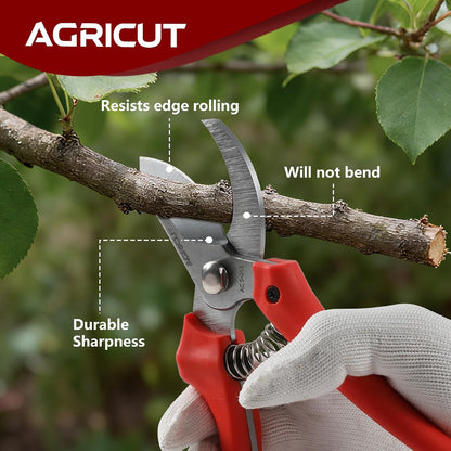 AGRICUT Pruning Shears for Gardening - 4/5 Inch Cut Capacity Bypass Pruners with High Carbon Steel