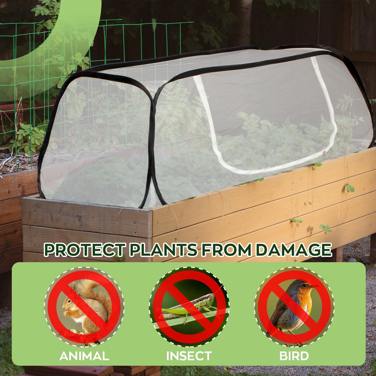 Raised Garden Bed Cover with Frame-4x2x1.3ft Garden Greenhouse Cover with Zipper Door,Garden Rows