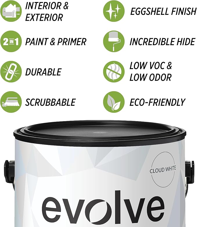 EVOLVE Paint & Primer: Environment-friendly, Eggshell with One-coat Coverage for Interior &