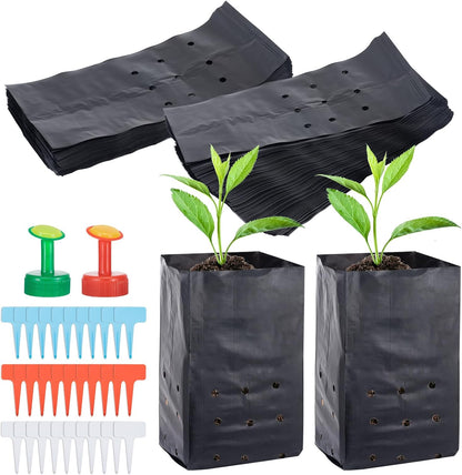 100 Pcs Nursery Growing Bags Seedling Starter Bags with 30 Plant Labels & 2 Mini Watering