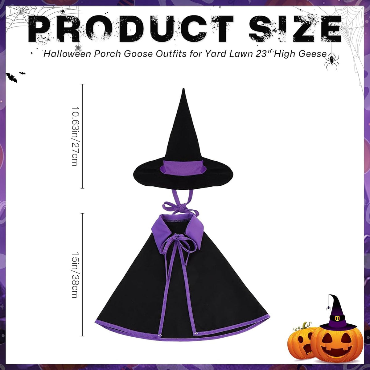 Halloween Porch Goose Outfit Set for 23'' Plastic Statue Lawn Porch Goose Clothes with Cloak Hat