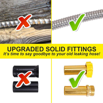FOXEASE Metal Garden Hose 75FT - Stainless Steel Heavy Duty Water Hose with Metal Nozzle & 8