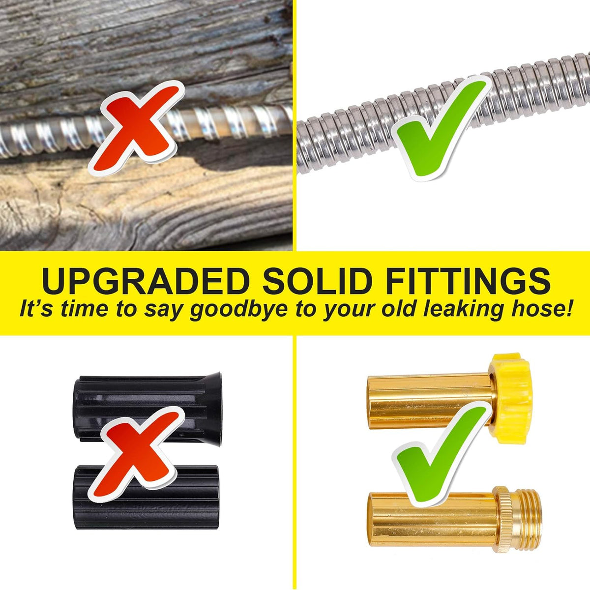 FOXEASE Metal Garden Hose 50FT - Stainless Steel Heavy Duty Water Hose with Metal Nozzle & 8