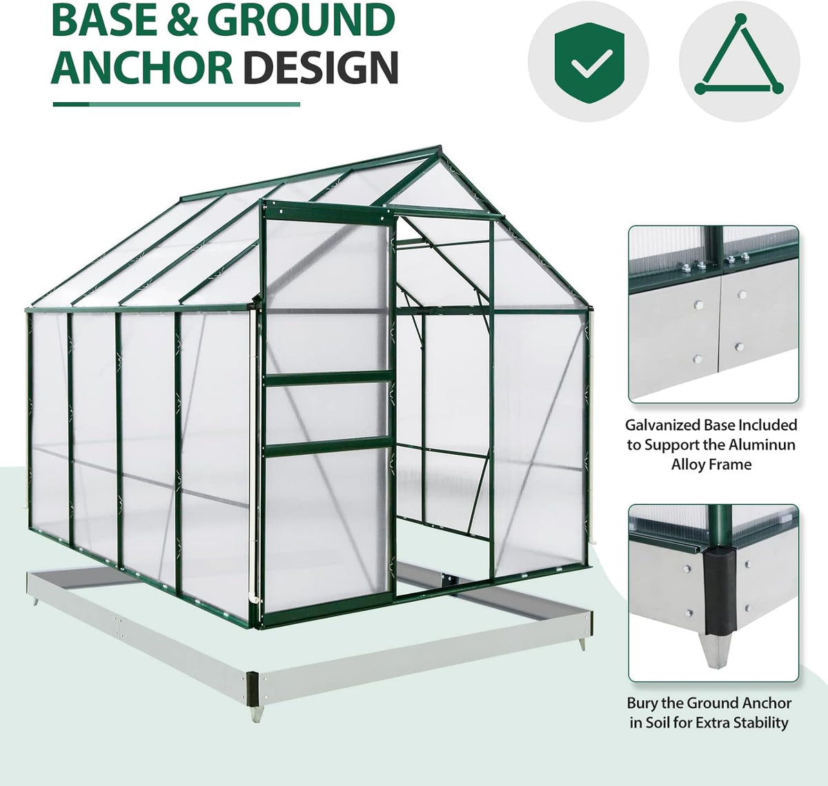 EAGLE PEAK 6x8x7 Outdoor Walk-in Hobby Greenhouse with Adjustable Roof Vent and Rain Gutter, Base