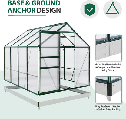 EAGLE PEAK 6x8x7 Outdoor Walk-in Hobby Greenhouse with Adjustable Roof Vent and Rain Gutter, Base