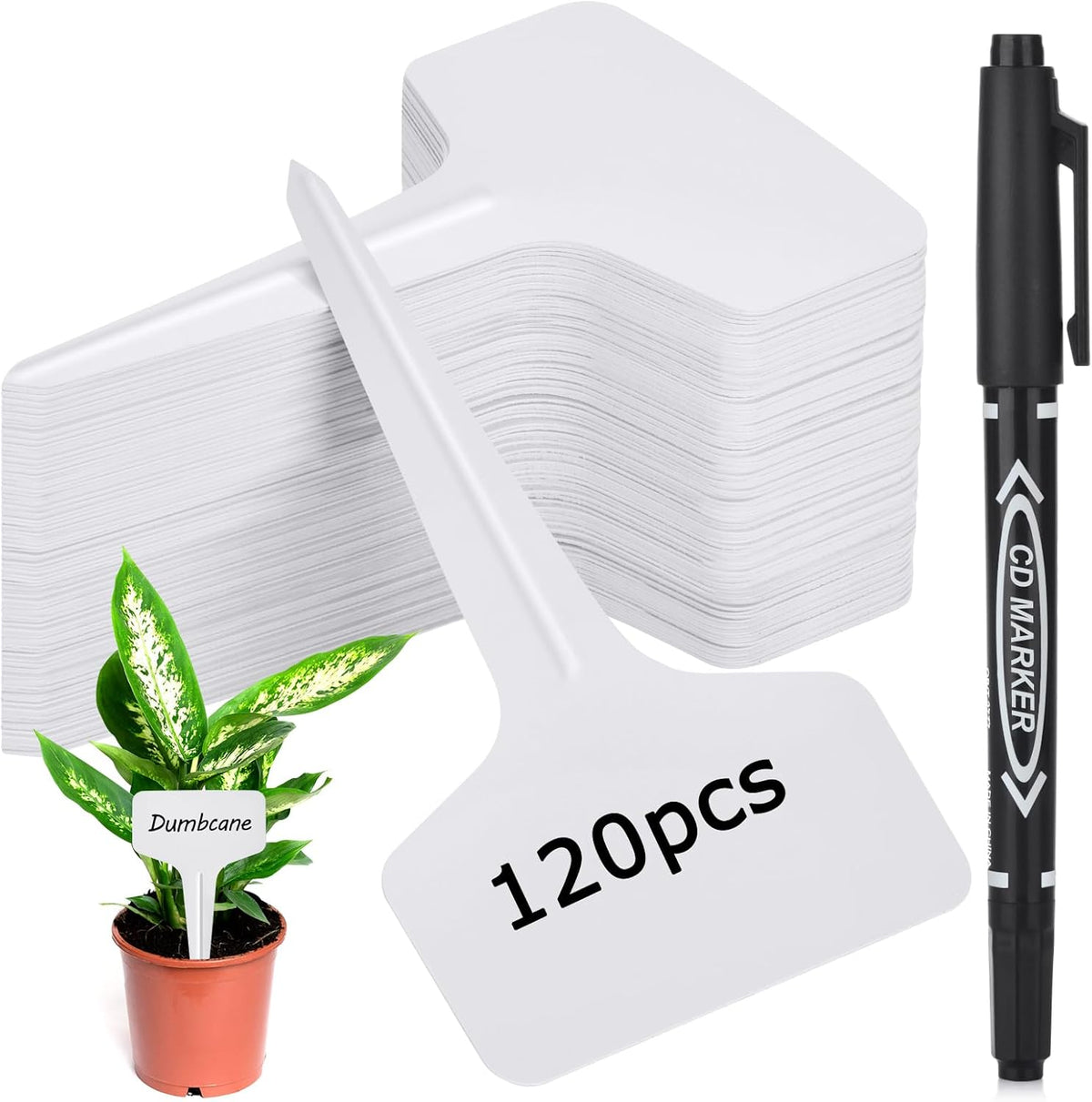 Plant Labels 120pcs with Garden Plant Markers Pen of Outdoor Waterproof,T-Type Plant Tags and